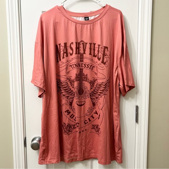 SHEIN Curve Nashville Music City Coral Oversized Tee Women’s Size 2X - Picture 2 of 6